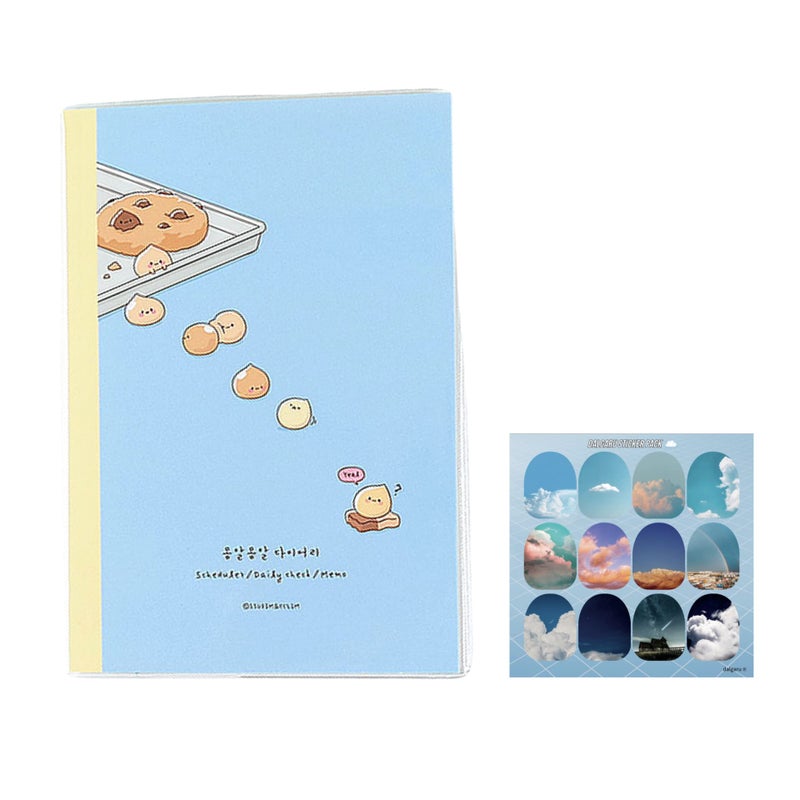dalgaru Kawaii Mini Korean Weekly Undated Planner + 1 dalgaru sticker sheet - 128 pages, Soft PVC Cover Cute Small stationery for school, academic, teens, women, girls (Cookie Dough (Blue)) - Image 1