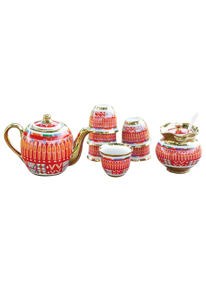 AL SANIDI Porcelain teapot set, Red, Set 9 pcs  - Image 1