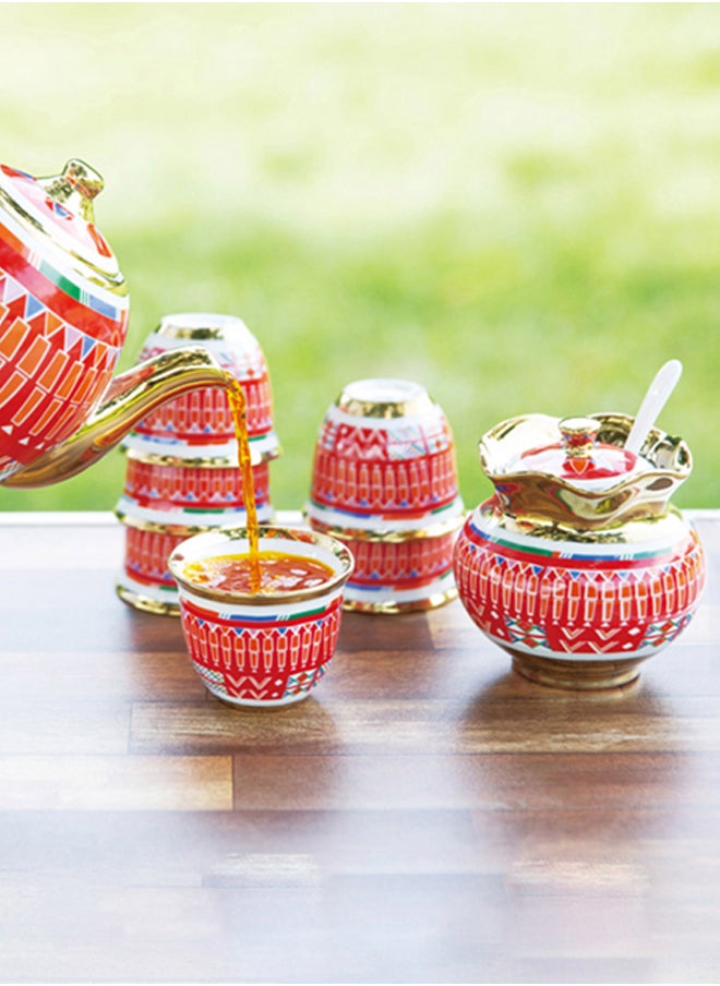 AL SANIDI Porcelain teapot set, Red, Set 9 pcs  - Image 4
