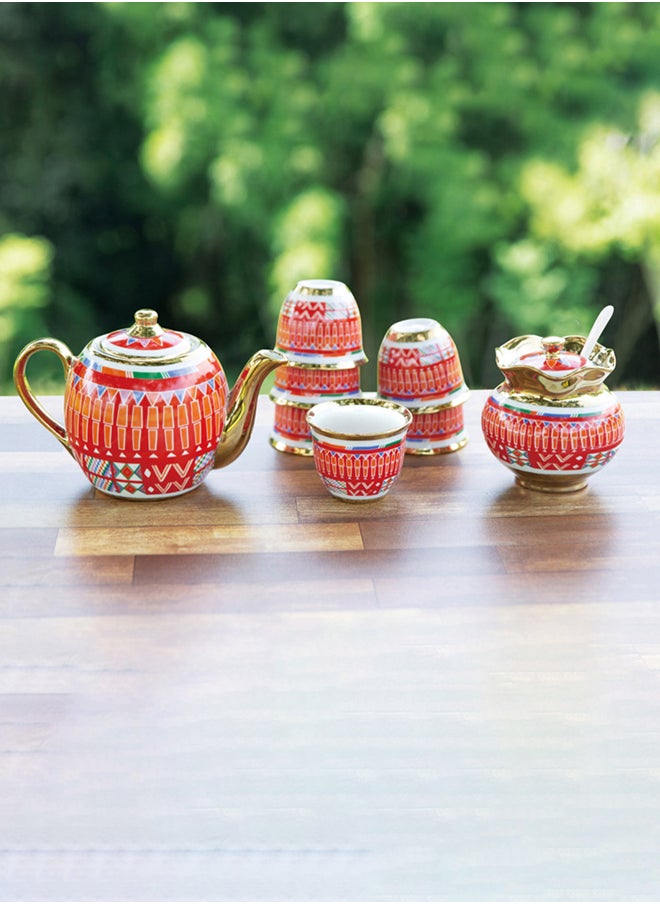 AL SANIDI Porcelain teapot set, Red, Set 9 pcs  - Image 3