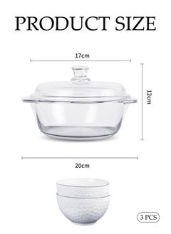 DUNISO Clear Glass Cooking Pot, Covered Glass Stew Pot, With Two Diamond Bowls, Heat Resistant, Easy To Clean, Suitable For Pasta, Soup, Milk  - Image 4