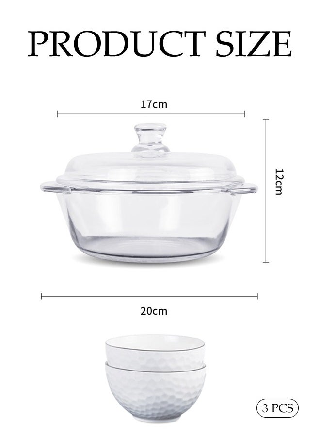 DUNISO Clear Glass Cooking Pot, Covered Glass Stew Pot, With Two Diamond Bowls, Heat Resistant, Easy To Clean, Suitable For Pasta, Soup, Milk  - Image 4