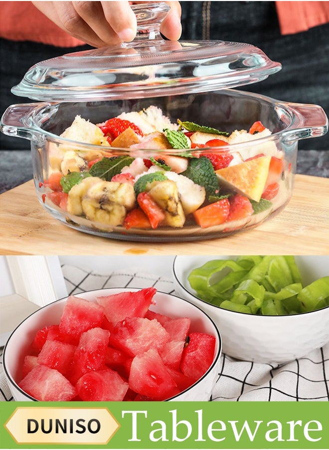 DUNISO Clear Glass Cooking Pot, Covered Glass Stew Pot, With Two Diamond Bowls, Heat Resistant, Easy To Clean, Suitable For Pasta, Soup, Milk  - Image 1