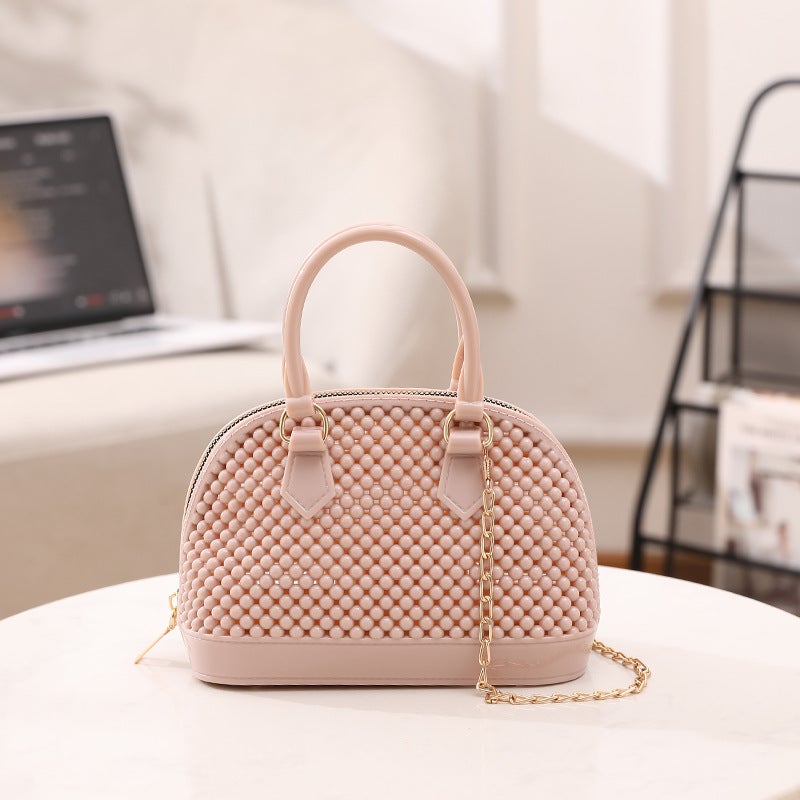 2024 New Cross-Border Hot Selling Jelly Handbag Shell Handbag Cute Diagonal Handbag Womens Small Bag Lightweight Portable lotus root color 