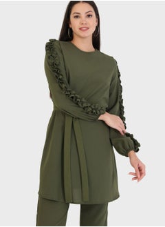 Tavin by Modanisa Belt Detail Top& Pants Set  - Image 3