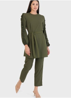 Tavin by Modanisa Belt Detail Top& Pants Set  - Image 4