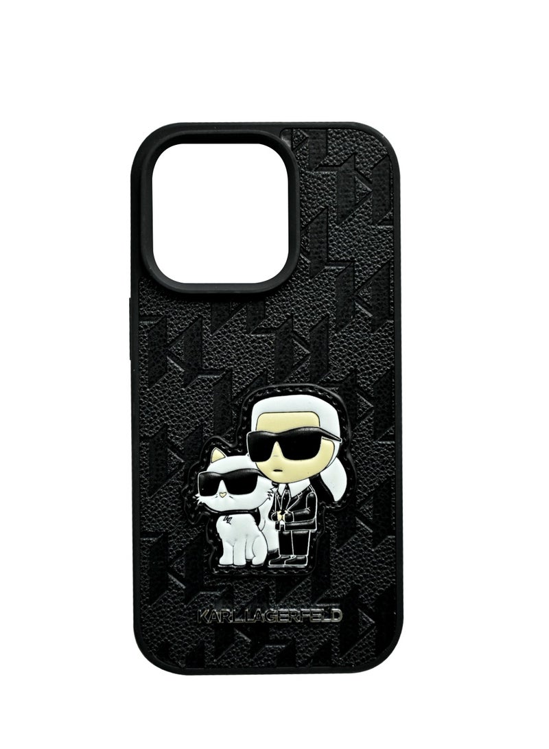 Karl Lagerfeld Monogram PU Hard Case with Karl & Choupette Head For iPhone 16 Pro - Black