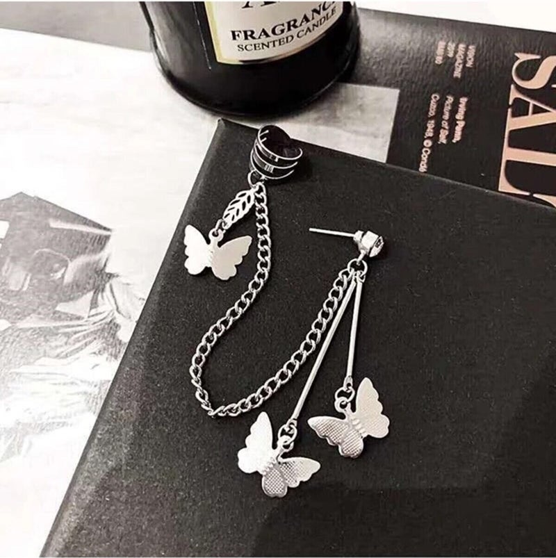 Acousticworld Retro Vintage Butterfly Chain Double Earring Steel Accessory  - Image 3