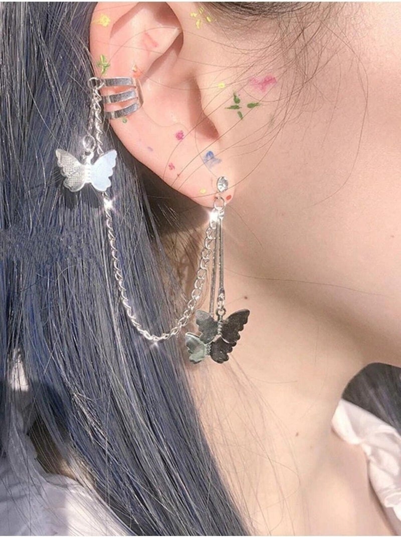 Acousticworld Retro Vintage Butterfly Chain Double Earring Steel Accessory  - Image 1