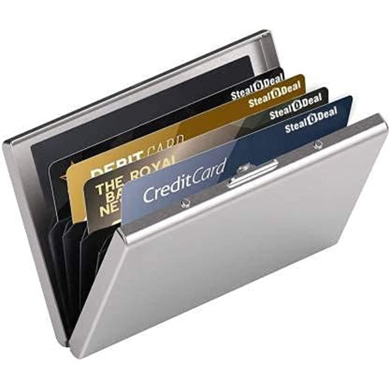 Diskary 6 Slot RFID Blocking Credit Card Holder Protector Metal Credit Card Wallet Business Card Holder Small Card Case for Men Women (Silver) - Image 4