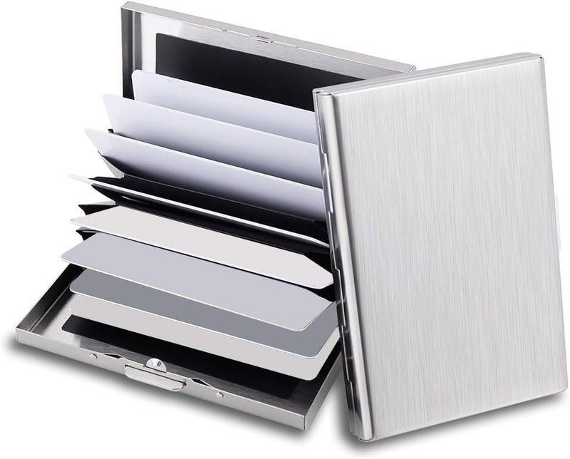 Diskary 6 Slot RFID Blocking Credit Card Holder Protector Metal Credit Card Wallet Business Card Holder Small Card Case for Men Women (Silver) - Image 2