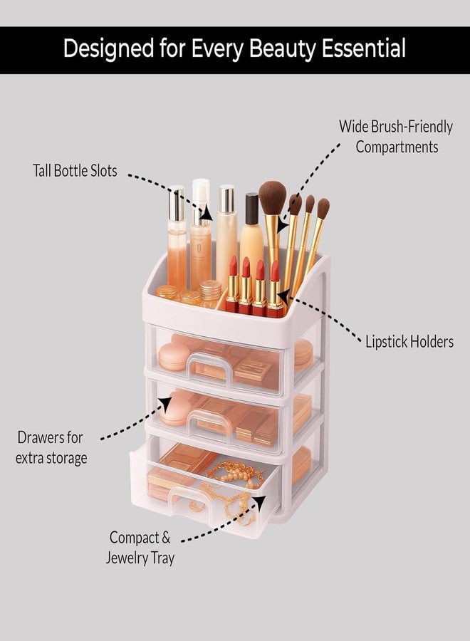 MODUX Makeup Organiser & Storage Box with Drawers, 3-Tier Vertical Cosmetic Organizer Stand for Dressing Table, Multi-Compartment Skincare & Vanity Storage Holder, Space Saving Design - Image 4