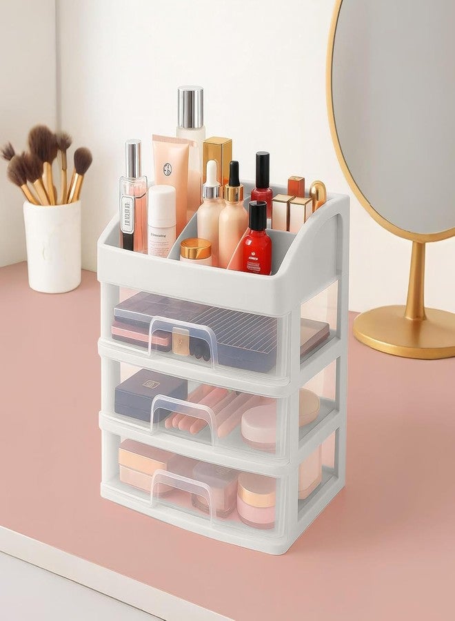 MODUX Makeup Organiser & Storage Box with Drawers, 3-Tier Vertical Cosmetic Organizer Stand for Dressing Table, Multi-Compartment Skincare & Vanity Storage Holder, Space Saving Design - Image 1