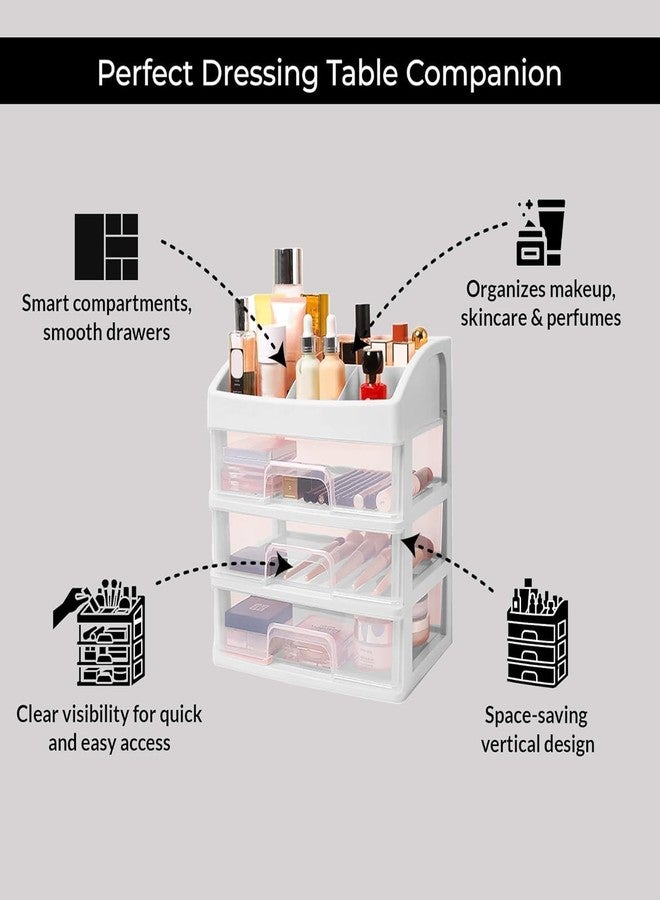 MODUX Makeup Organiser & Storage Box with Drawers, 3-Tier Vertical Cosmetic Organizer Stand for Dressing Table, Multi-Compartment Skincare & Vanity Storage Holder, Space Saving Design - Image 3