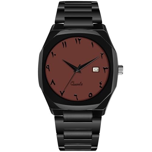 CERO Modern Arabic Numeral Watch Black Stainless Steel Band, Octagonal Case, Analogue Date Display for Man (Brown) - Image 1
