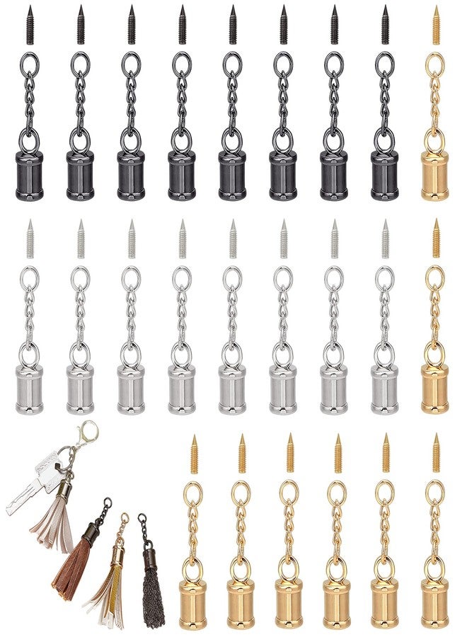 CHGCRAFT 24 Pcs 3 Colors Tassel Cord End Cap with Screw and Chain, 1 inch Leather Tassel Alloy Glue in Cord for Bag Ornament DIY Bracelet Necklace Crafts Jewelry Making - Image 1
