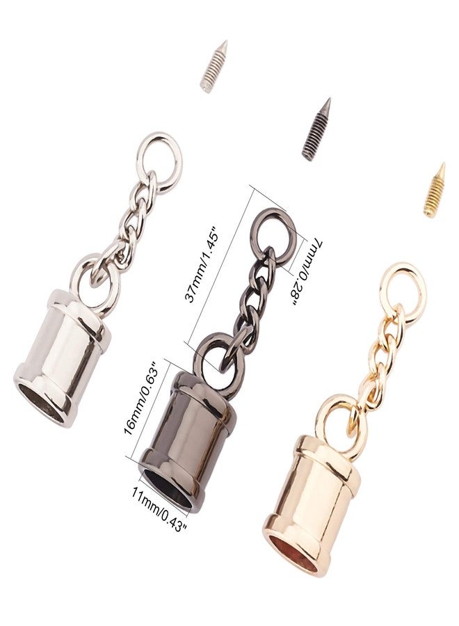 CHGCRAFT 24 Pcs 3 Colors Tassel Cord End Cap with Screw and Chain, 1 inch Leather Tassel Alloy Glue in Cord for Bag Ornament DIY Bracelet Necklace Crafts Jewelry Making - Image 3