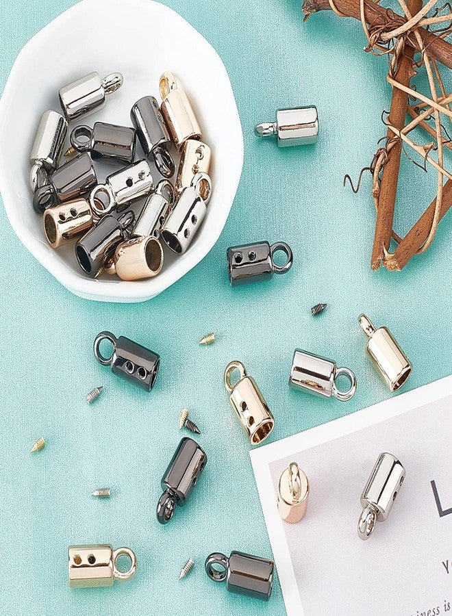 CHGCRAFT 24 Pcs 3 Colors Tassel Cord End Cap with Screw and Chain, 1 inch Leather Tassel Alloy Glue in Cord for Bag Ornament DIY Bracelet Necklace Crafts Jewelry Making - Image 2