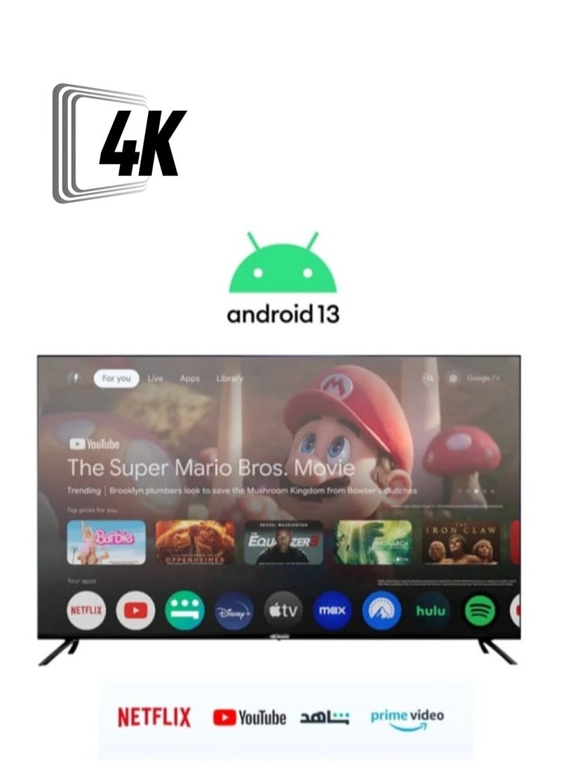 GENERAL CLASS General Class 50-Inch Frameless Smart LED TV with Android 13, 8GB Storage + 1.5GB RAM, Ultra HD 4K Resolution, 2 USB Ports, 3 HDMI Ports, 2 x 8-Watt Speakers, Access to Netflix, YouTube, Shahid, Prime Video - Model 50US8000  - Image 1