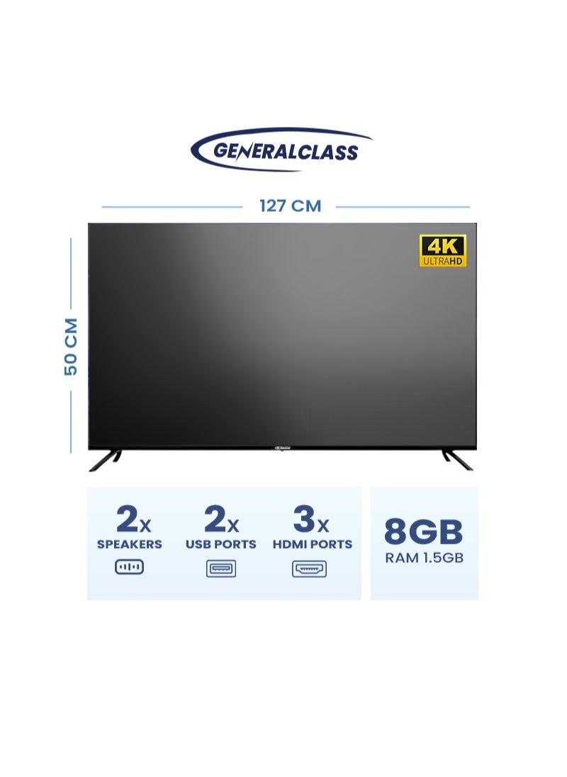 GENERAL CLASS General Class 50-Inch Frameless Smart LED TV with Android 13, 8GB Storage + 1.5GB RAM, Ultra HD 4K Resolution, 2 USB Ports, 3 HDMI Ports, 2 x 8-Watt Speakers, Access to Netflix, YouTube, Shahid, Prime Video - Model 50US8000  - Image 5