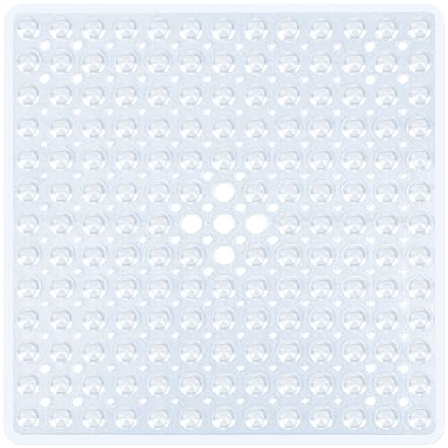 Naoloture Clear Square Shower Mat Bathtub Mat Non Slip 21x21 Inch, Square Bath Mat for Inside Shower Tub, Shower Stall Mats for Bathroom Floor, Big Suction Cups Drain Hole, Easy Washable, BPA-Free - Image 1