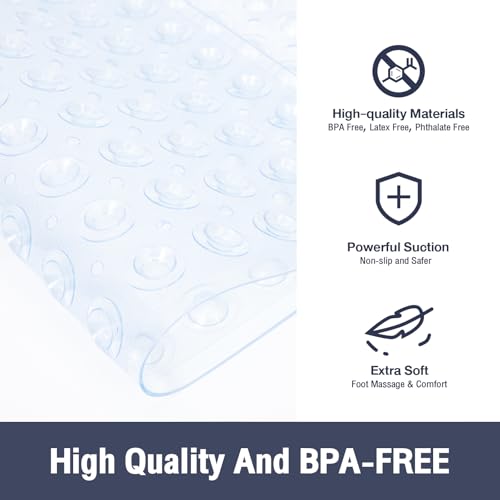 Naoloture Clear Square Shower Mat Bathtub Mat Non Slip 21x21 Inch, Square Bath Mat for Inside Shower Tub, Shower Stall Mats for Bathroom Floor, Big Suction Cups Drain Hole, Easy Washable, BPA-Free - Image 3
