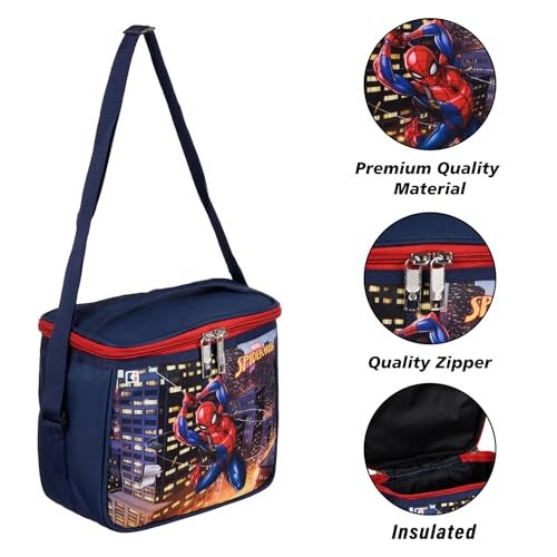 Kuber Industries Marvel Spider-Man Waterproof Lunch Bag | Rexine Tiffin Cover for School, Office, Kids, Camping | Navy Blue With Handle - Image 2