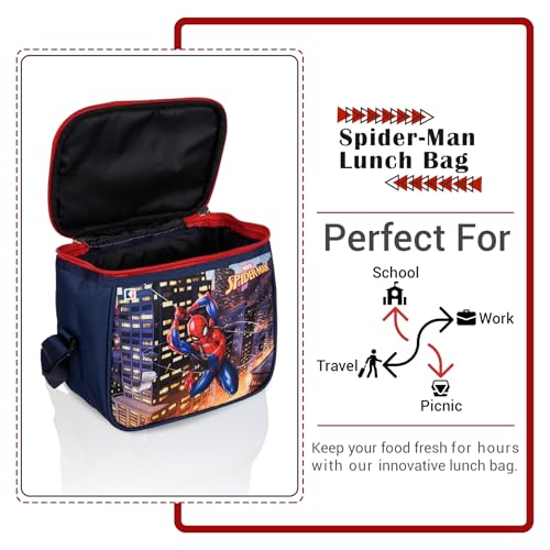 Kuber Industries Marvel Spider-Man Waterproof Lunch Bag | Rexine Tiffin Cover for School, Office, Kids, Camping | Navy Blue With Handle - Image 4
