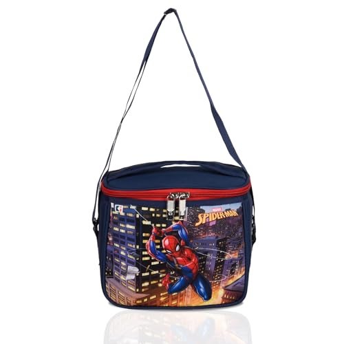 Kuber Industries Marvel Spider-Man Waterproof Lunch Bag | Rexine Tiffin Cover for School, Office, Kids, Camping | Navy Blue With Handle - Image 1