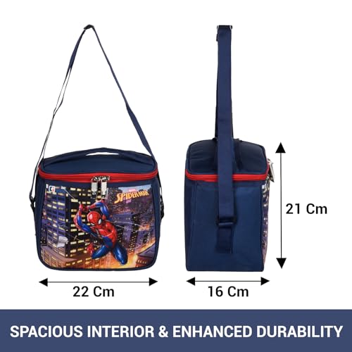 Kuber Industries Marvel Spider-Man Waterproof Lunch Bag | Rexine Tiffin Cover for School, Office, Kids, Camping | Navy Blue With Handle - Image 3