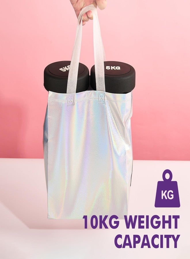 مجموعة PACKINNO من 15 كيس هدايا متقزح اللون بمقابض، مقاس 8×4×10 بوصة، أكياس هدايا هولوغرافية قابلة لإعادة الاستخدام متوسطة الحجم، مثالية لأعياد الميلاد، الكريسماس، هدايا الحفلات، حفلات الزفاف، الأعياد، عيد الحب. - Image 4