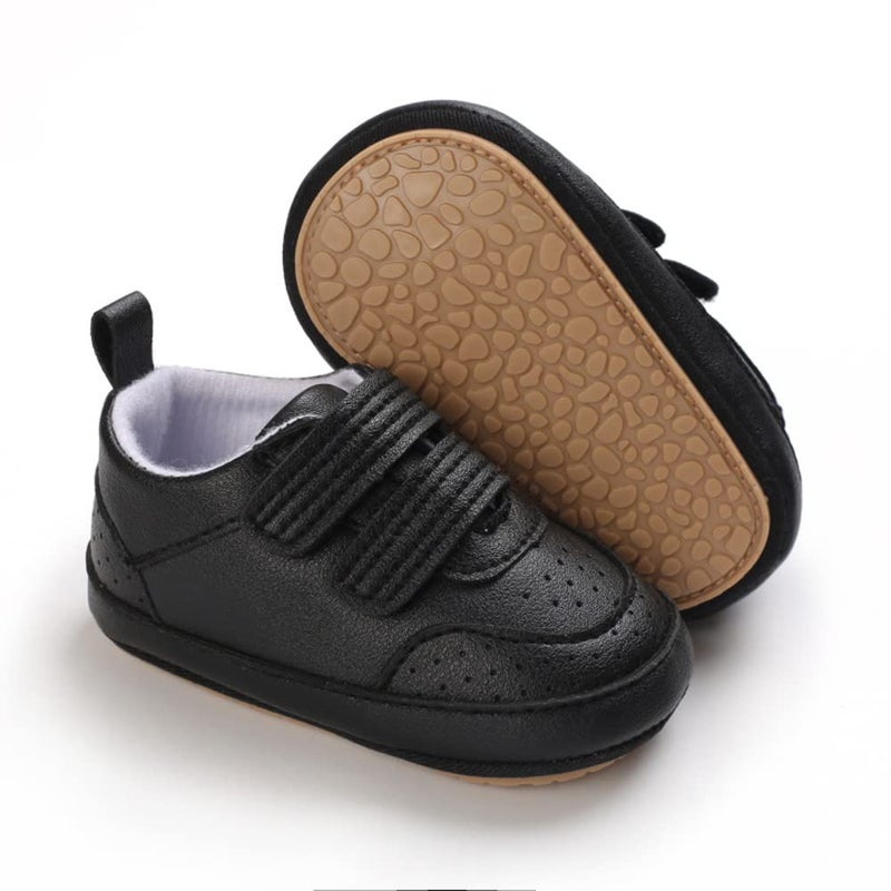 Clowora Baby Boys Girls Shoes Non-Slip Rubber Sole Sneakers Infant First Walking Toddler Crib Shoes Newborn Loafers Flats. (08/Black,12-18 Months) - Image 1