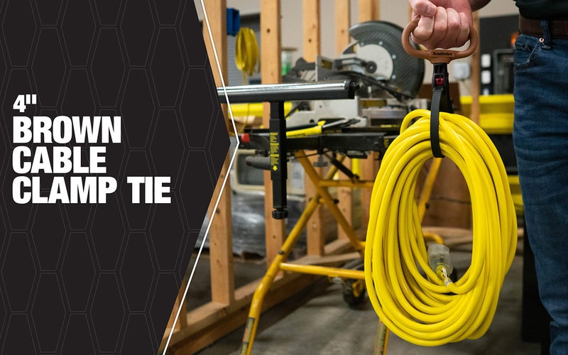 ساوث واير Southwire Clpt04 ربطة عنق بمشبك عالي التحمل قابل للتعديل مقاس 10.16 سم مع مقبض دوار؛ كابل بسحاب قابل لإعادة الاستخدام؛ بني - Image 2