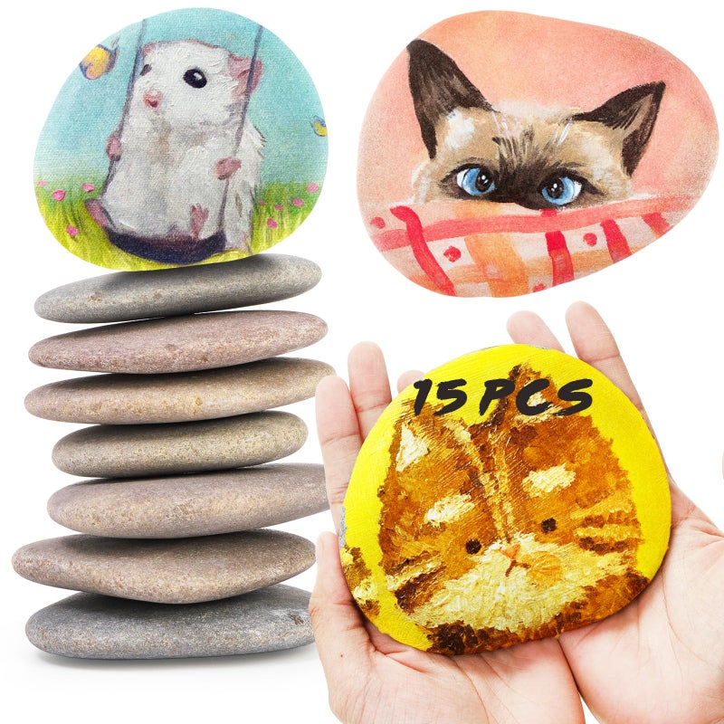 Mezchi 15 Pack Extra Large Flat River Rocks 3147 Inch Smooth Painting Stones Rock Painting Kit for DIY Arts Crafts