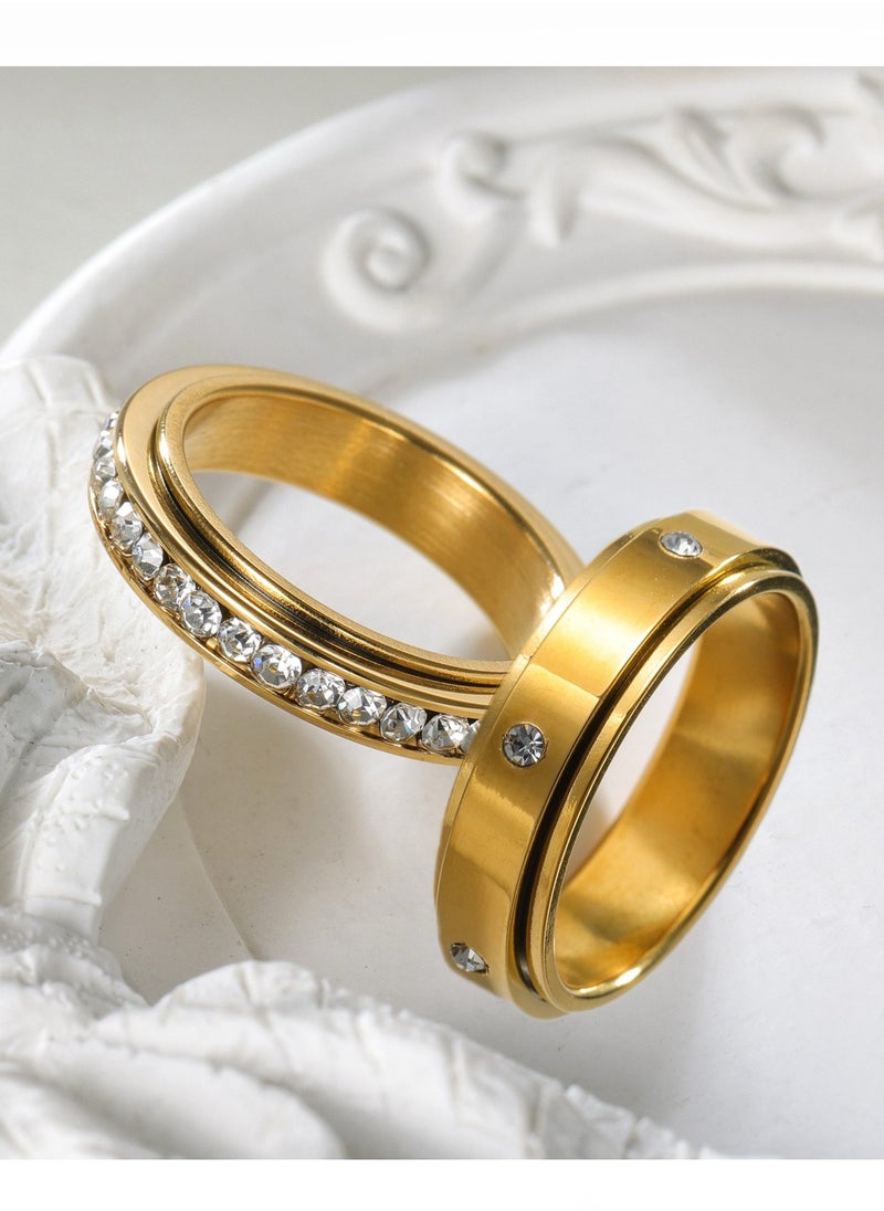 Stackable 2 - Piece Rotating Stress - Relieving Titanium Steel Gold - Plated Ring Set for woman girls