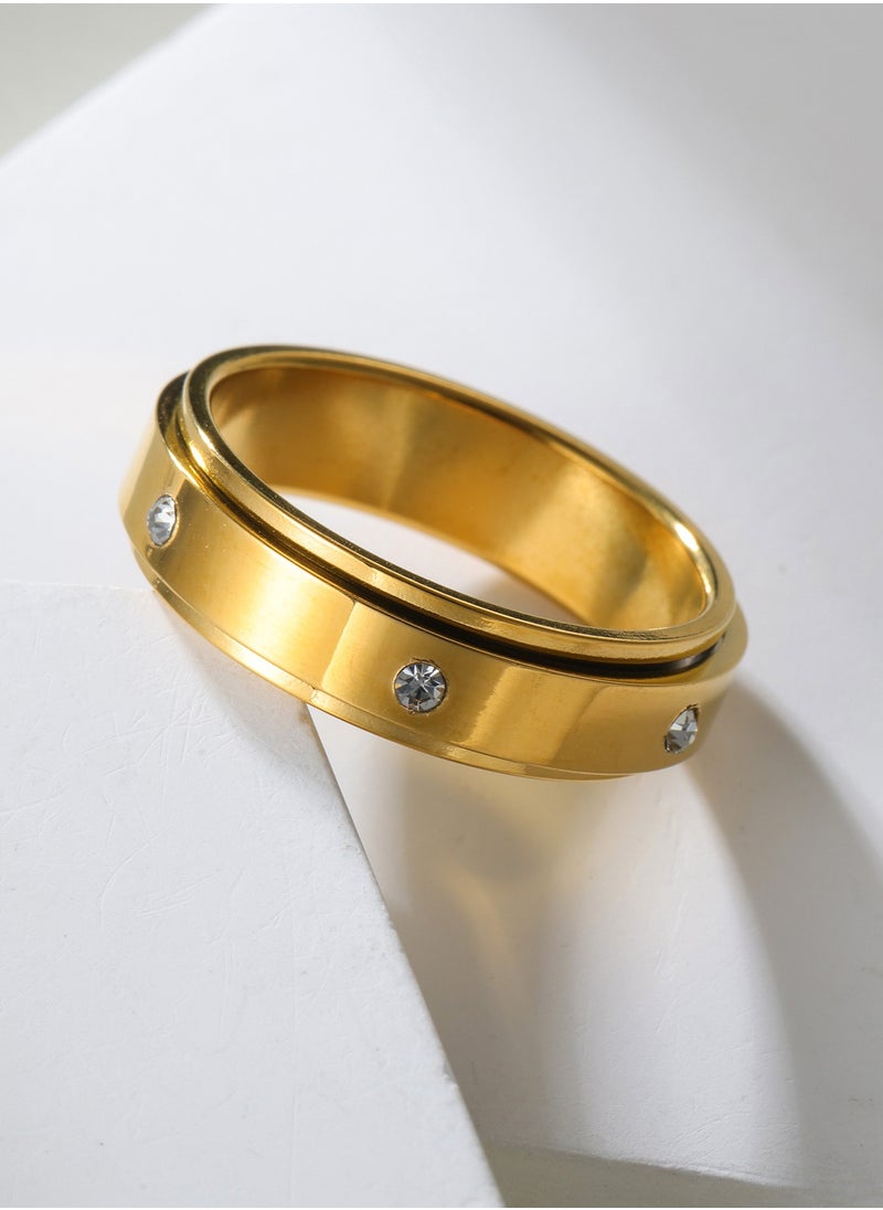 Stackable 2 - Piece Rotating Stress - Relieving Titanium Steel Gold - Plated Ring Set for woman girls