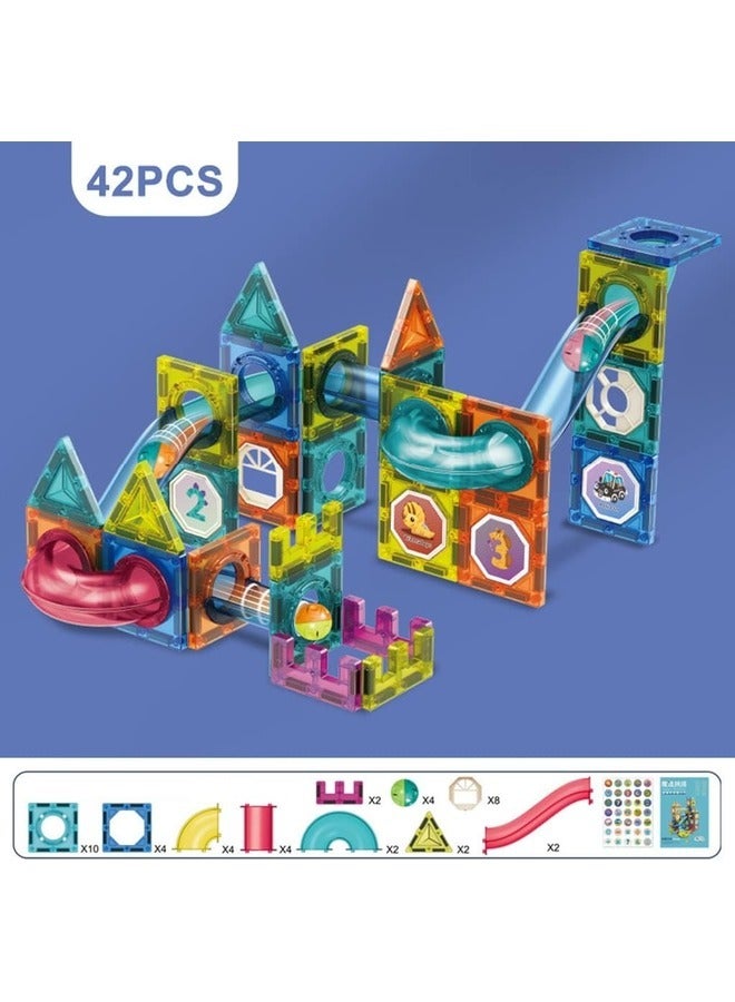 Magnetic Marble Run Set, 42 Pcs Magnetic Tiles 3D Building Blocks STEM Learning Toys, Magnetic Race Track Play Set Magnet Construction Toys for Boys Girls Ages 3+ - Image 5
