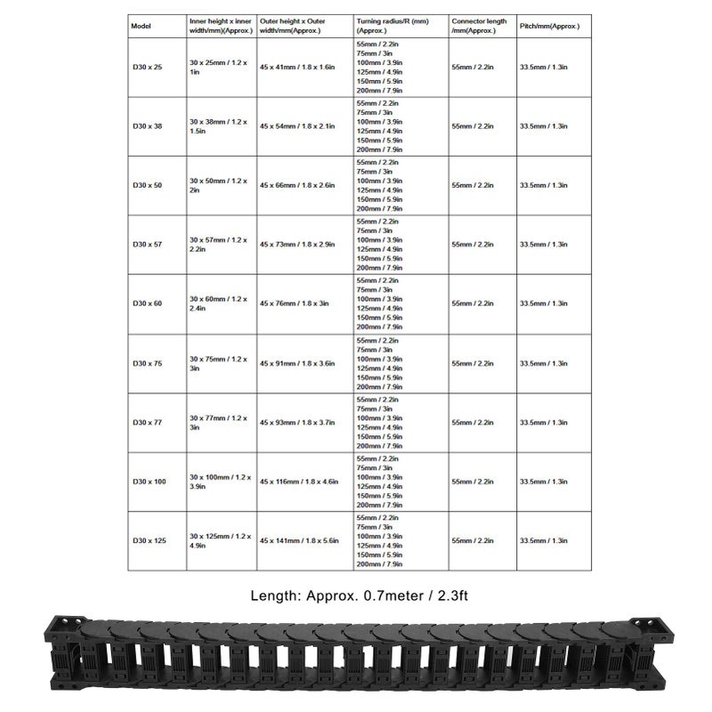 D30x25 Nylon Drag Chain Wire Carrier 0.7 Meter Low Noise Detachable Assembly - Image 3