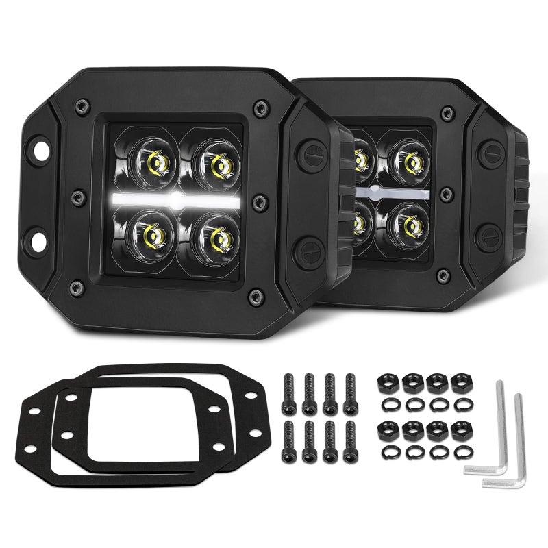 AKD Part Flush Mount LED Pods with White DRL Spot CREE LED Bumper Light Offroad Driving Fog Lights Flush Backup Reverse LED Lights for Trucks Pickup SUV UTV ATV Ram Chevy