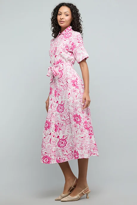 أر أند بي Floral Print Shirt Dress with Short Sleeves