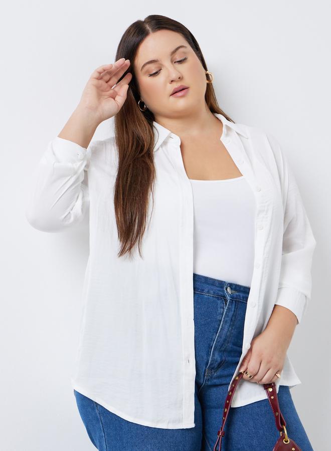 Styli Plus Size White Long Sleeve Shirt - Image 3