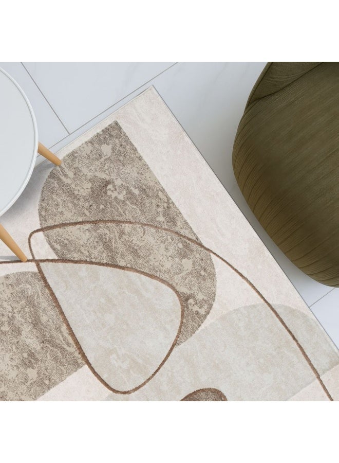 DANUBE HOME Harmony Modern Abstracts Rug | Washable Modern Rugs Style | Polypropylene + Polyester Area Rug Floor Covering | Indoor Carpet For Living Room Dining Bedroom 160X230cm-Cream - Image 1