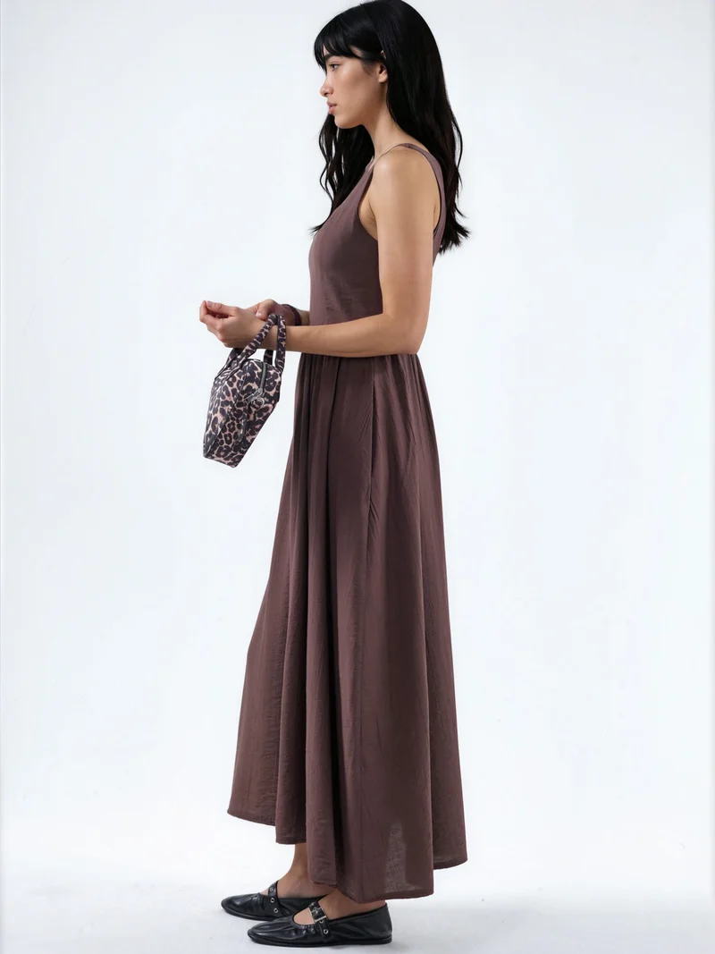 بوسيم BUSEM Solid Midi Dress with Square Collar