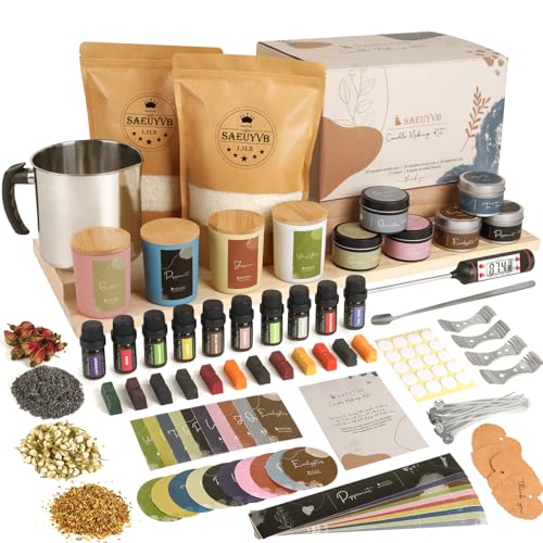 SAEUYVB Candle Making Kit - DIY Starter Soy Candle Making Supplies/Kit - Soy Wax, 10 Jars & Tins, 10 Pleasant Scents, Color Dyes & More，Perfect Candle Making Kit for Adults - Image 1