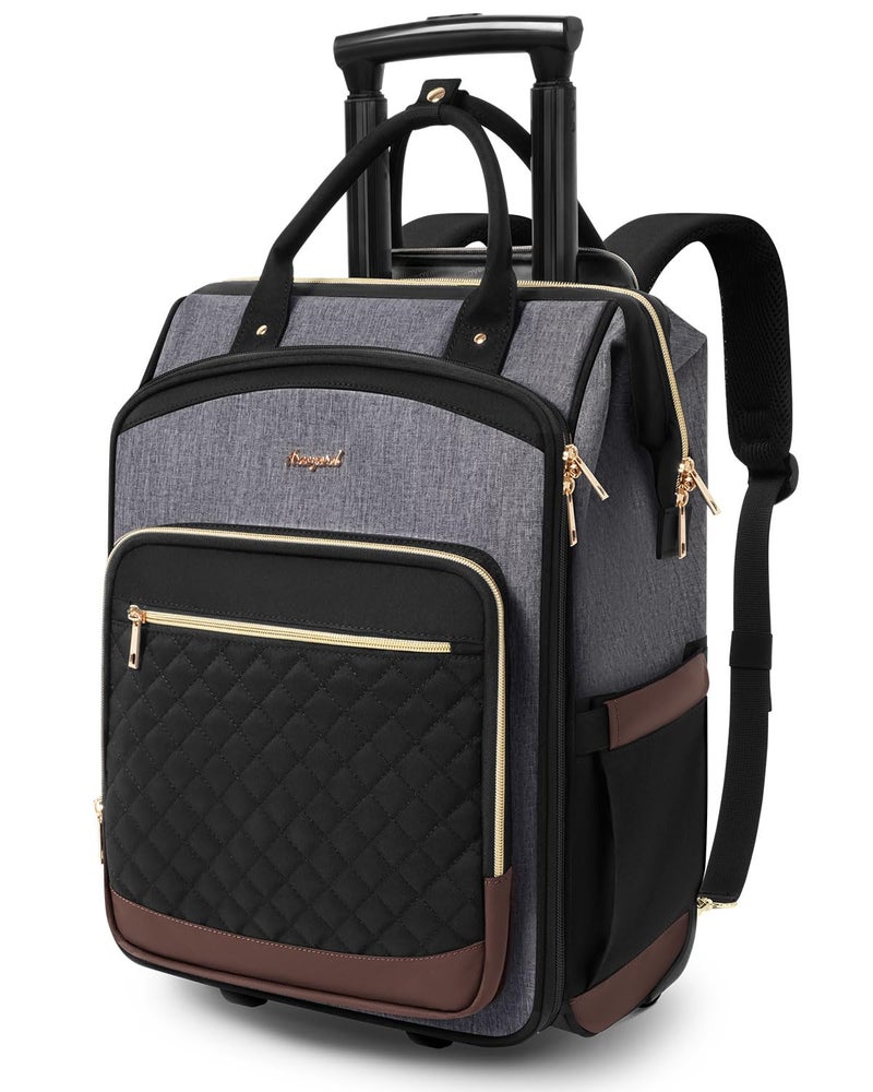 Arcoyard Rolling Backpack for Women, Travel Backpack with Wheels, Vertical Storage Wheeled Laptop Backpack, Underseat Carry on Luggage for College Business Work, Stylish Rolling Laptop Bag, Grey Brown - Image 1