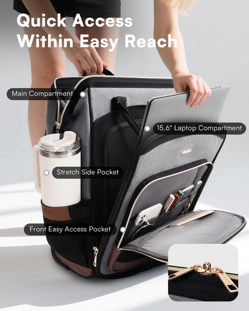 Arcoyard Rolling Backpack for Women, Travel Backpack with Wheels, Vertical Storage Wheeled Laptop Backpack, Underseat Carry on Luggage for College Business Work, Stylish Rolling Laptop Bag, Grey Brown - Image 2