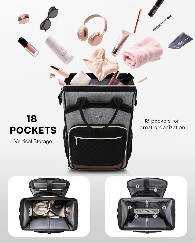 Arcoyard Rolling Backpack for Women, Travel Backpack with Wheels, Vertical Storage Wheeled Laptop Backpack, Underseat Carry on Luggage for College Business Work, Stylish Rolling Laptop Bag, Grey Brown - Image 3