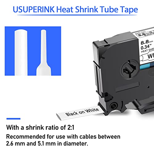SuperInk USUPERINK 5 PK Compatible for Brother Ptouch HSe-221 HSe221 HS-221 HS221 8.8mm Black on White Heat Shrink Tube Label Tape use in PT-D210 PT-D400 PT-E300 PT-E500 PT-P750WVP Label Maker (0.34''x 4.92ft) - Image 3