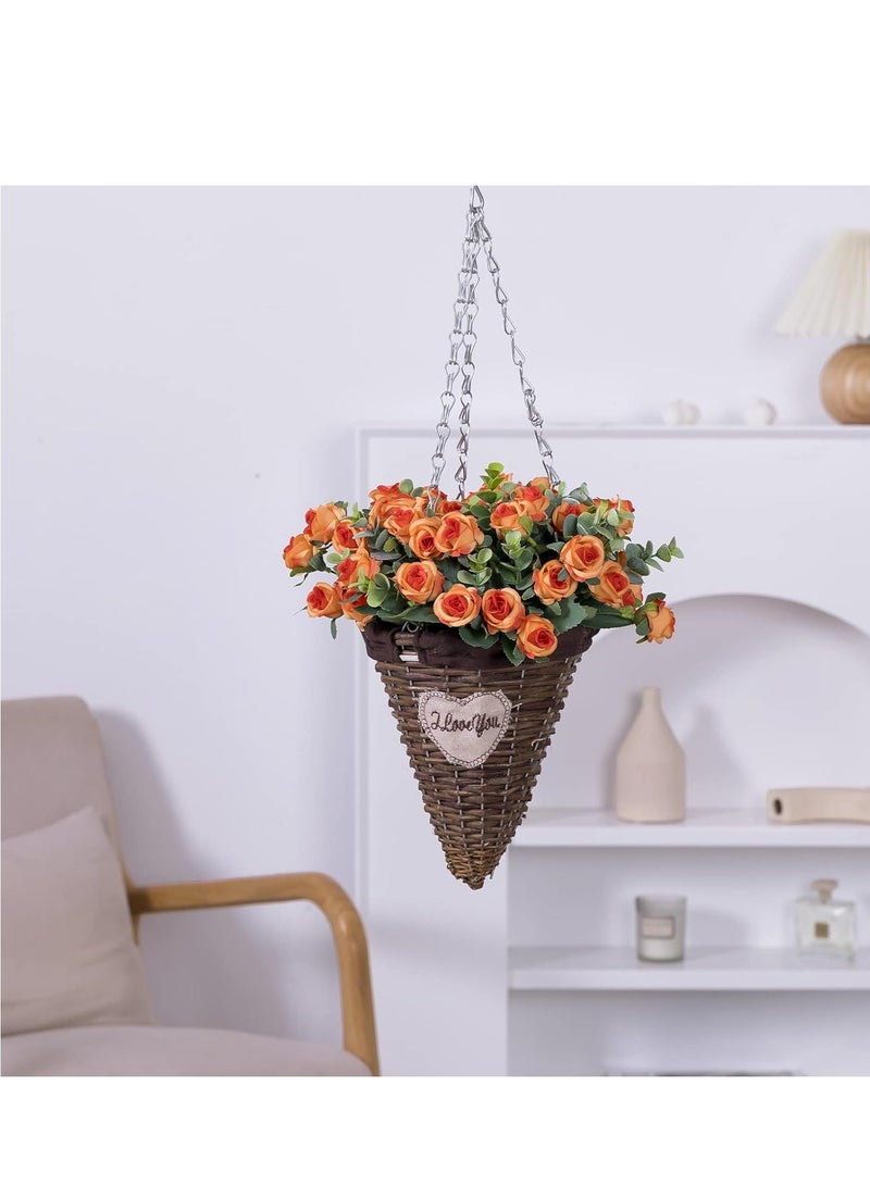 SYOSI Artificial Mini Rose and Eucalyptus Flower Bouquets Fake Summer Flowers Outdoor with Eucalyptus Leaves Stems Greenery Decor for Wedding Home Office-4pcs Orange Rose - Image 3