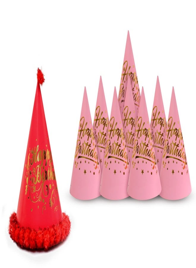 VMD Happy Birthday Cap Set - 9 Pcs Theme Decoration Items for Kids, Boys, Girls | Multicolor Caps for 1st Birthday (3, Pink)